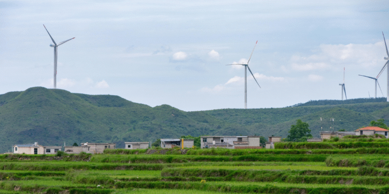 Windrad in grüner Landschaft – Energieberatung der Greenfeld GmbH